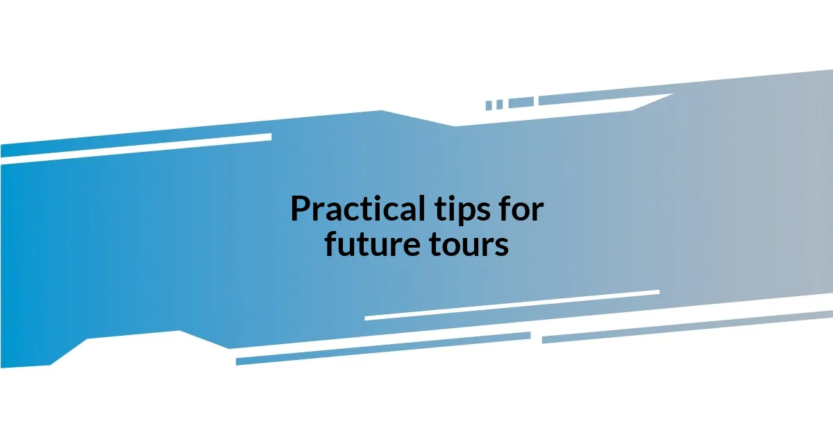 Practical tips for future tours